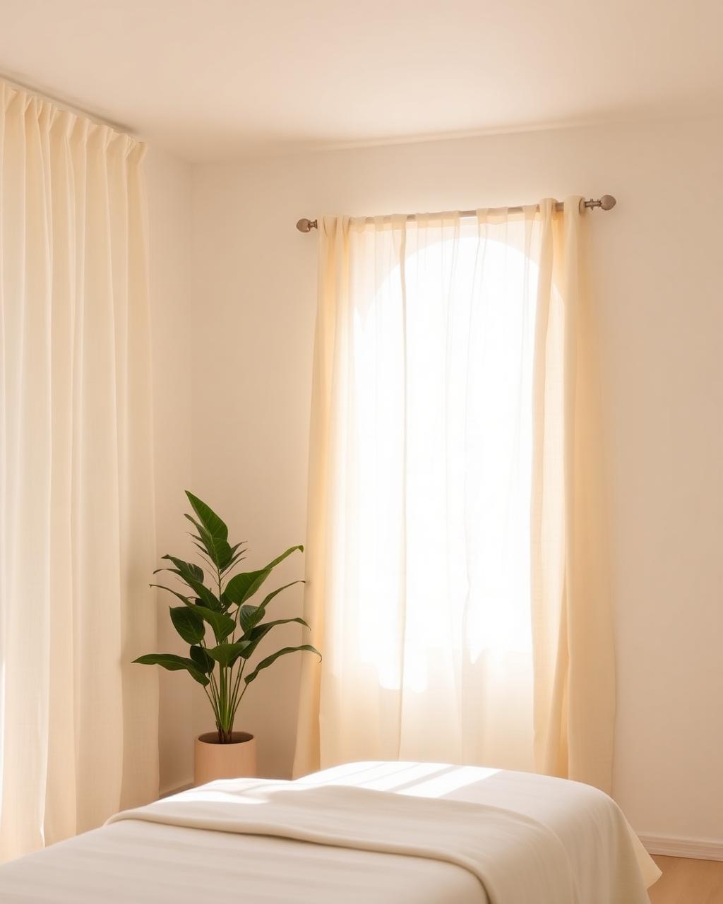 Sun-drenched massage studio with linen curtains in Lone Tree